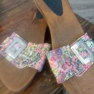 Sanita Wooden Slip On Sandals Floral Buckle
